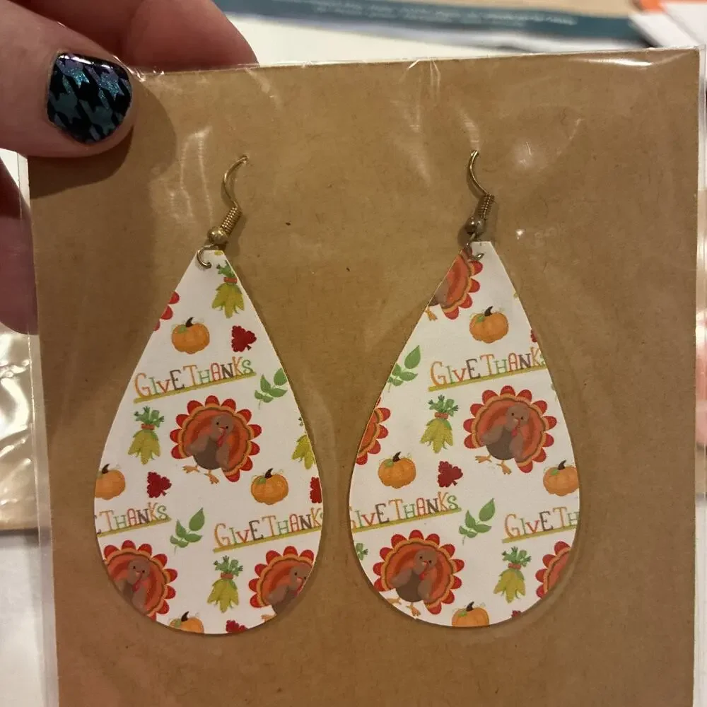 3 PCs Dangle Earrings Artisan Hand Made Winter Holiday Tree Deer Bears Glitter